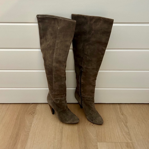 Ash from Revolve Over the Knee Boot Suede Taupe - Picture 1 of 6